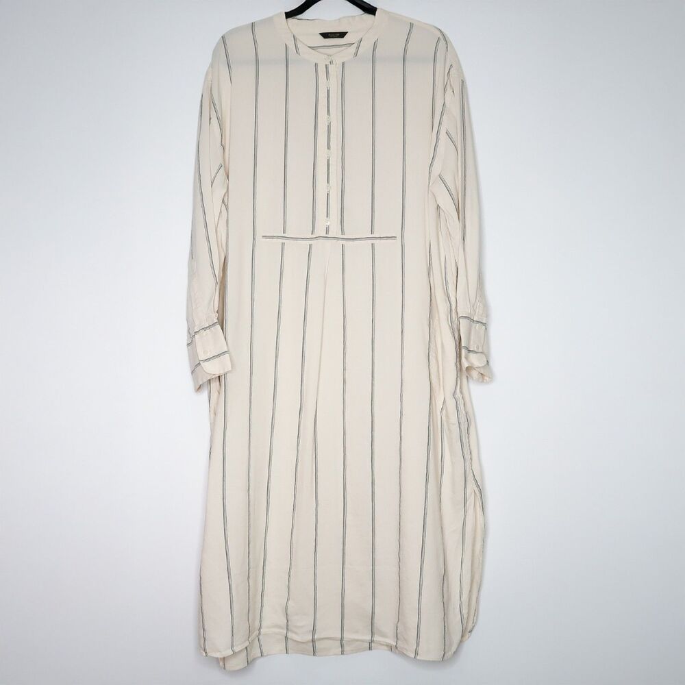 Massimo Dutti Womens Tunic Dress Size Large Cream Gray Striped Linen Lagenlook
